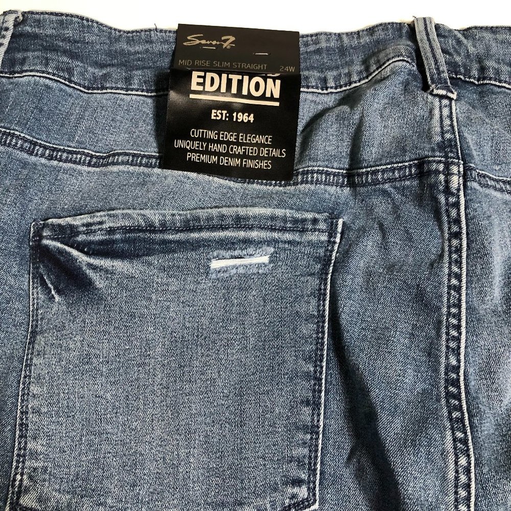 NWT-Seven7-Sequins Patch Mid-Rise Slim Straight Ankle Jeans-Sz 24W - Picture 10 of 13